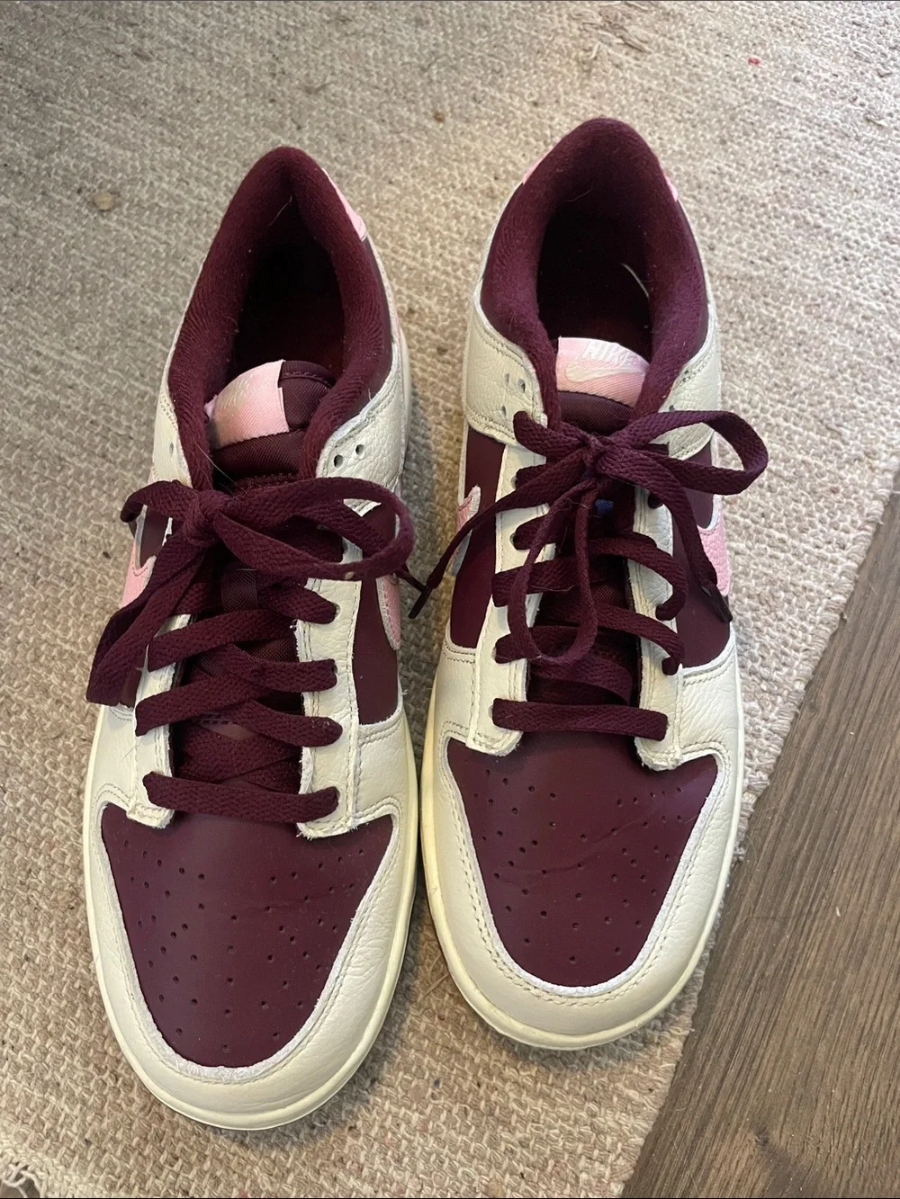 Nike Women's Low-Top Sneakers in Burgundy and White Size 8